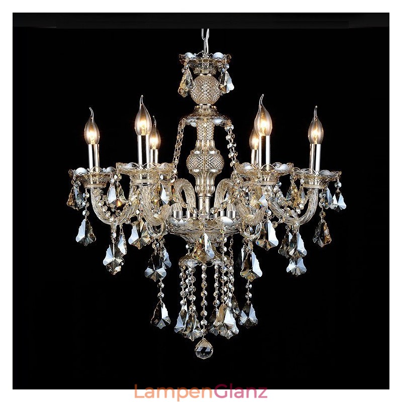 6 Lichter Retro Cognac Farbe K9 Kristall Moderner Kronleuchter