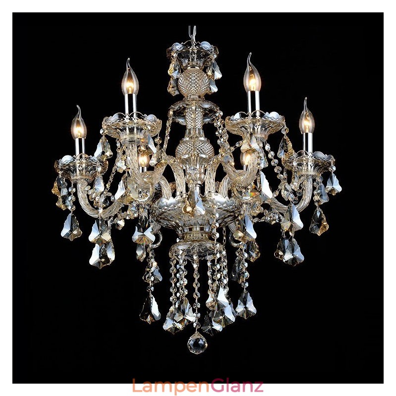 6 Lichter Retro Cognac Farbe K9 Kristall Moderner Kronleuchter