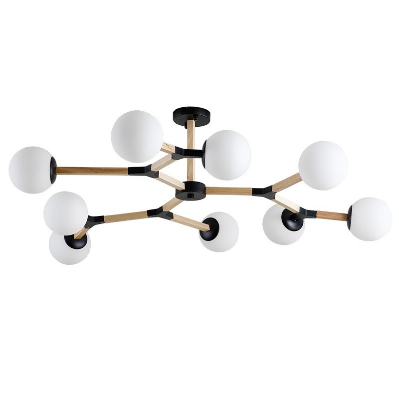 Nordic Modern Magic Bean Holz Molekular Kronleuchter aus Holz mit Glasschirmen