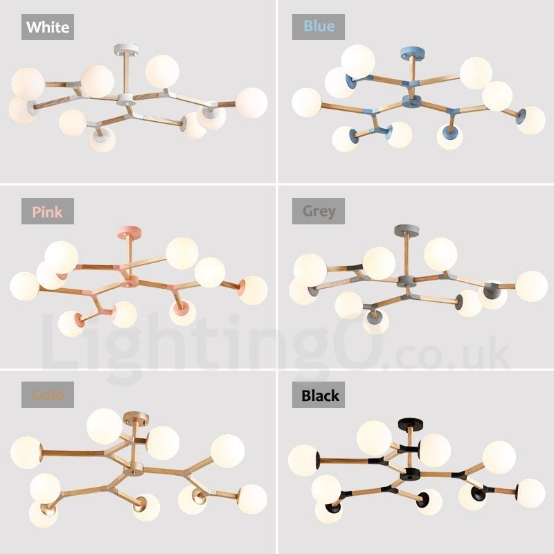 Nordic Modern Magic Bean Holz Molekular Kronleuchter aus Holz mit Glasschirmen
