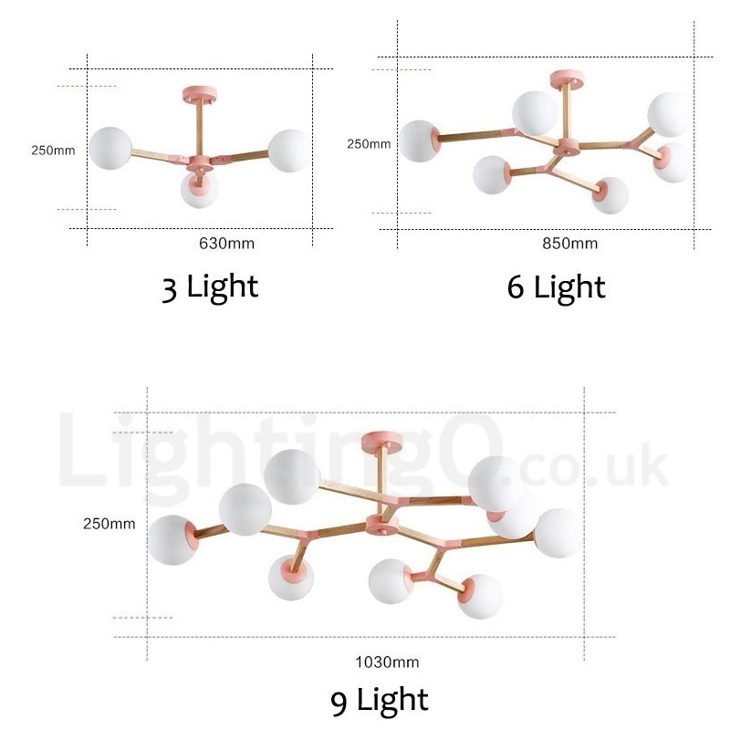 Nordic Modern Magic Bean Holz Molekular Kronleuchter aus Holz mit Glasschirmen