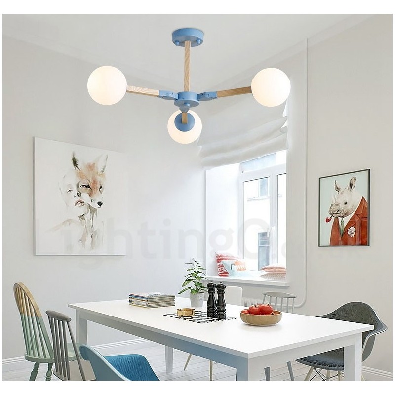 Nordic Modern Magic Bean Holz Molekular Kronleuchter aus Holz mit Glasschirmen