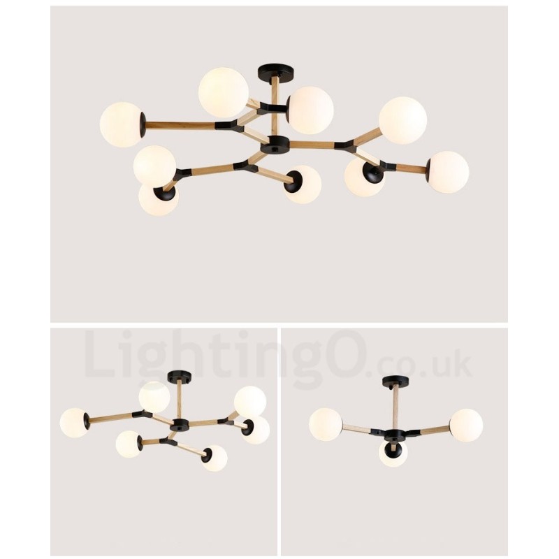 Nordic Modern Magic Bean Holz Molekular Kronleuchter aus Holz mit Glasschirmen