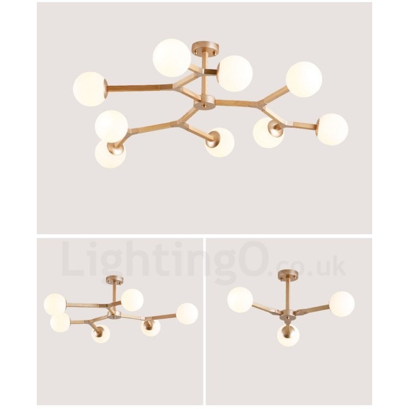 Nordic Modern Magic Bean Holz Molekular Kronleuchter aus Holz mit Glasschirmen