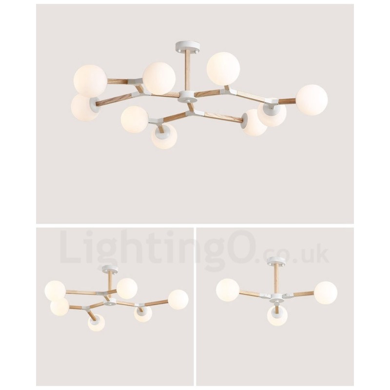 Nordic Modern Magic Bean Holz Molekular Kronleuchter aus Holz mit Glasschirmen