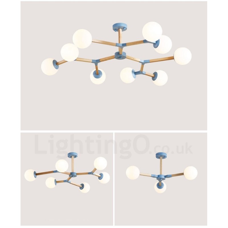 Nordic Modern Magic Bean Holz Molekular Kronleuchter aus Holz mit Glasschirmen