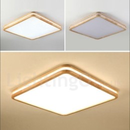 Quadratische Deckenleuchte aus Holz mit Linse, moderne, zeitgenössische Deckenleuchte im nordischen Stil, mit Acrylschirm und Fernbedienung, kann auch als Wandleuchte verwendet werden.