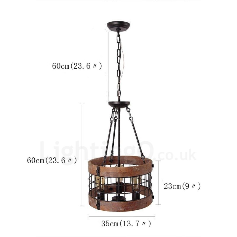 3 Licht Trommel Vintage Holz Kronleuchter Industrielle Wind Loft Holz Linear Anhänger Beleuchtung