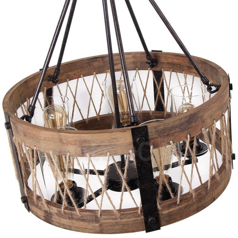 5 Licht Trommel Vintage Holz Kronleuchter Industrielle Wind Loft Holz Linear Anhänger Beleuchtung