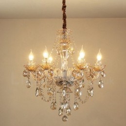 Eleganter Kronleuchter mit 6 Kerzen und Kristallen in Cognacfarbe
