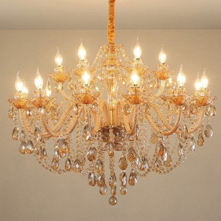 18 (12+6) Lichter Bernstein Gold Eleganter Kristall Kerzenleuchter