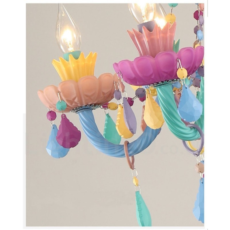 Macaron 6-flammiger Kronleuchter mit mehrfarbiger Kristallkerze im Mini-Stil für Kinder