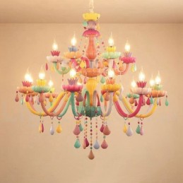 Macaron 18 (12+6) Lichter Kronleuchter mit mehrfarbiger Kristallkerze im Mini-Stil für Kinder