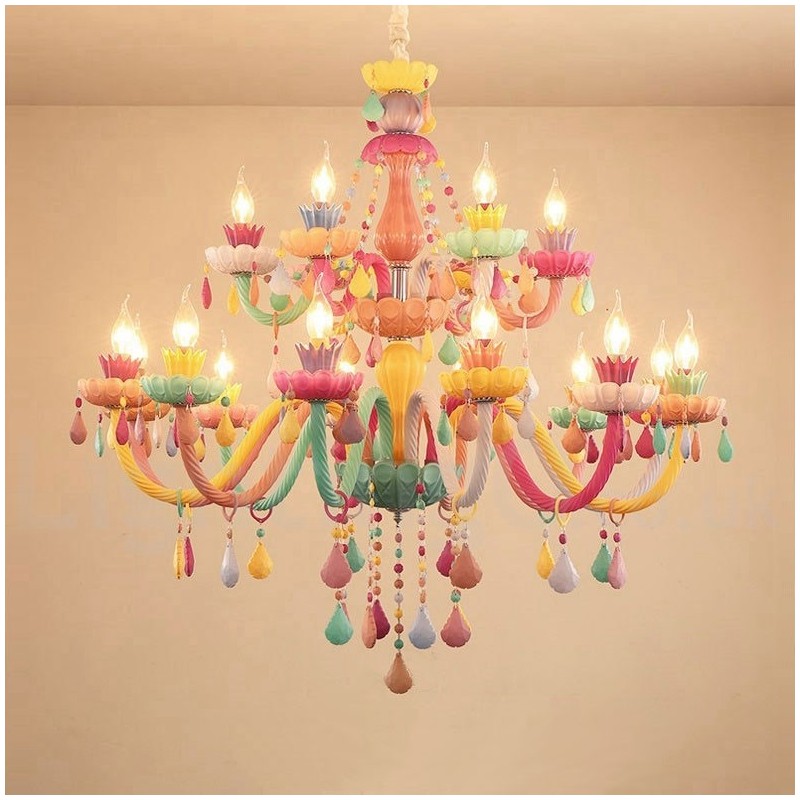Macaron 18 (12+6) Lichter Kronleuchter mit mehrfarbiger Kristallkerze im Mini-Stil für Kinder