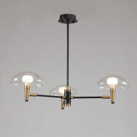 Kronleuchter im Mini-Stil mit 3 Lichtern, galvanisierter Lackierung und Glasschirmen Kronleuchter im Mini-Stil mit 3 Lichtern, galvanisierter Lackierung und Glasschirmen