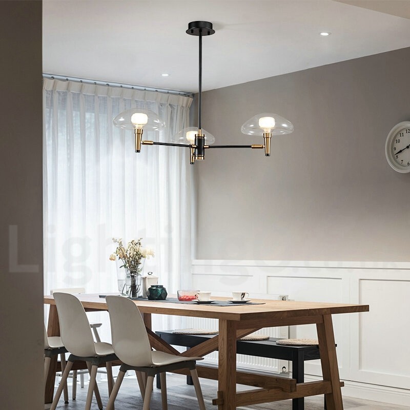 Kronleuchter im Mini-Stil mit 3 Lichtern, galvanisierter Lackierung und Glasschirmen