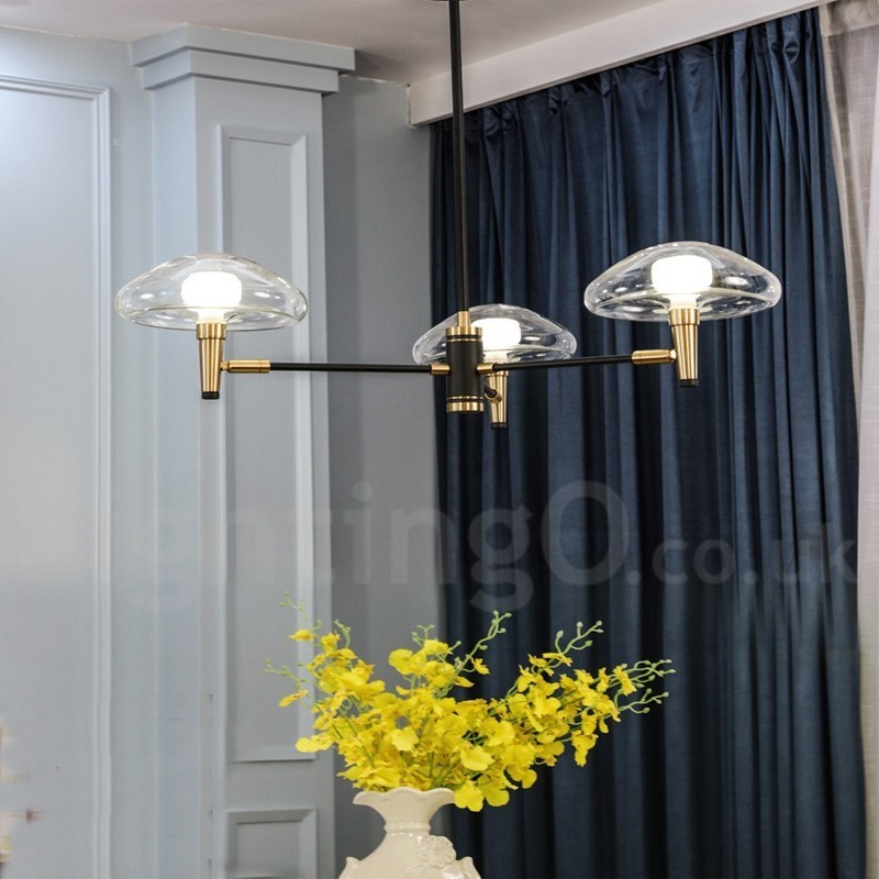 Kronleuchter im Mini-Stil mit 3 Lichtern, galvanisierter Lackierung und Glasschirmen