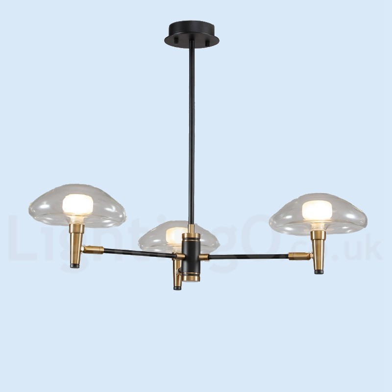 Kronleuchter im Mini-Stil mit 3 Lichtern, galvanisierter Lackierung und Glasschirmen