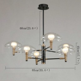 Kronleuchter mit 6 nach oben gerichteten Lichtern, galvanisiert, lackiert, mit Glasschirmen