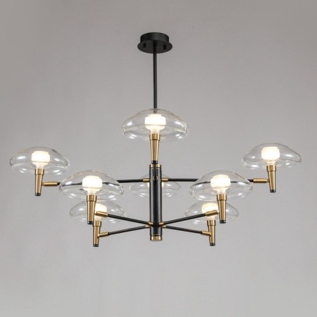 Kronleuchter mit 8 Lichtern, galvanisiert, lackiert, mit Glasschirmen Kronleuchter mit 8 Lichtern, galvanisiert, lackiert, mit Glasschirmen