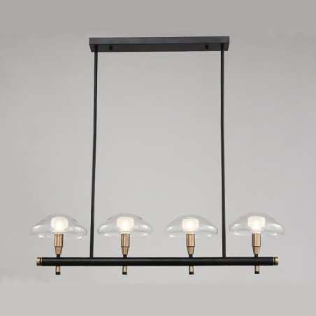 Kronleuchter mit 4 linearen Deckenflutern, galvanisiert, lackiert, mit Glasschirmen Kronleuchter mit 4 linearen Deckenflutern, galvanisiert, lackiert, mit Glasschirmen