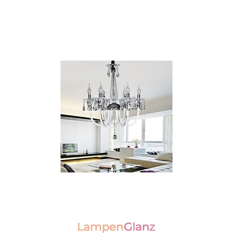 Eleganter Kristall-Kronleuchter mit 6 Lichtern in Kerzenform