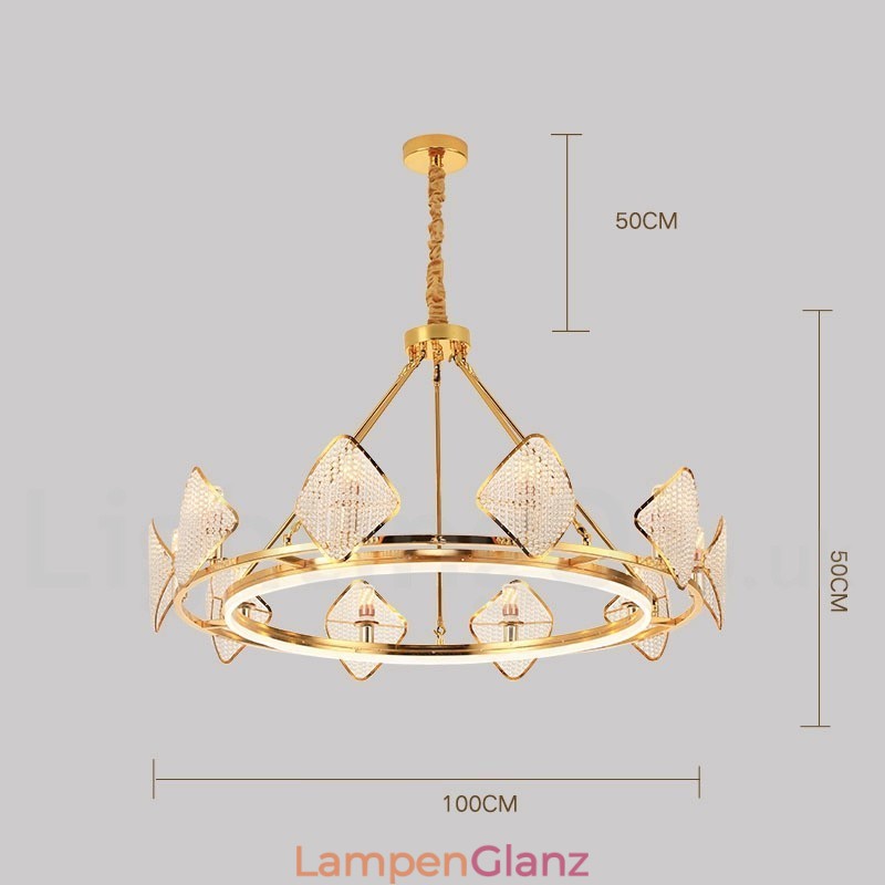 Gold Postmodern Luxus Runde K9 Kristall Pendelleuchte Kronleuchter Licht mit Acryl Schatten Ausstellungshalle