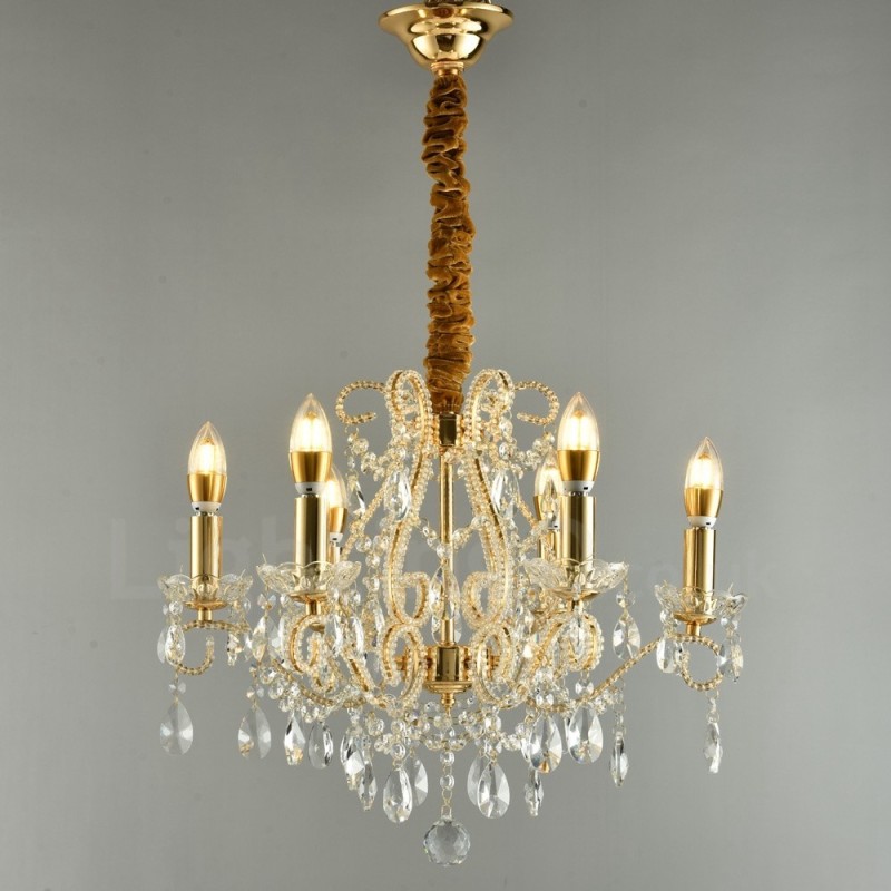6 Licht Gold Silber Amerikanischen Stil Kristall Anhänger Kronleuchter Licht Shop