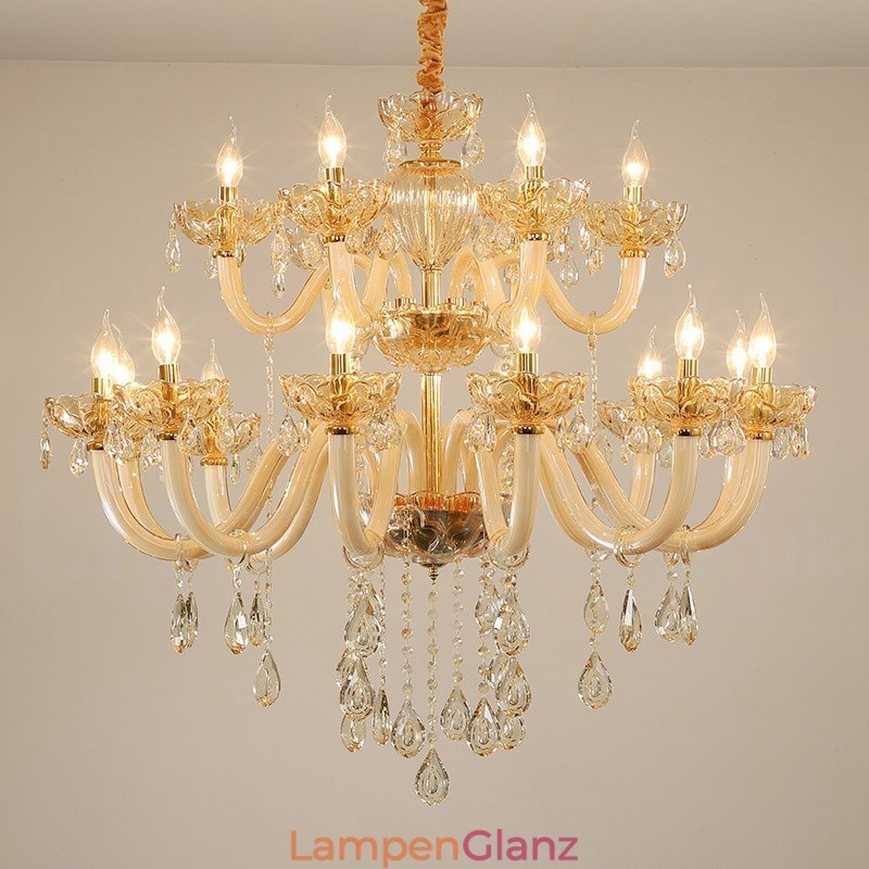 18 (12+6) Lichter Champagner Farbe Eleganter Kristall Kerzenleuchter