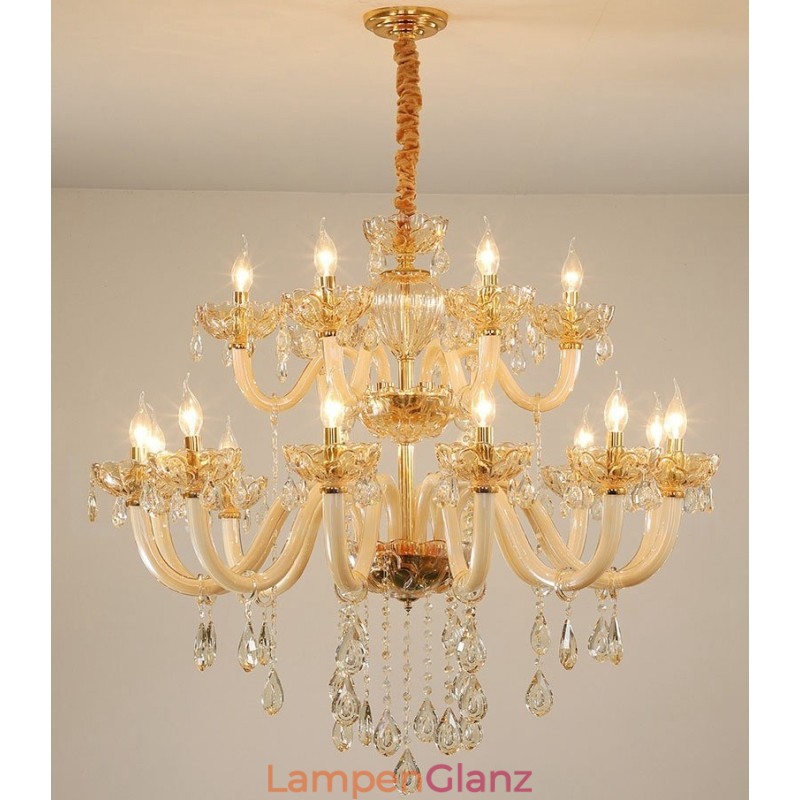 18 (12+6) Lichter Champagner Farbe Eleganter Kristall Kerzenleuchter