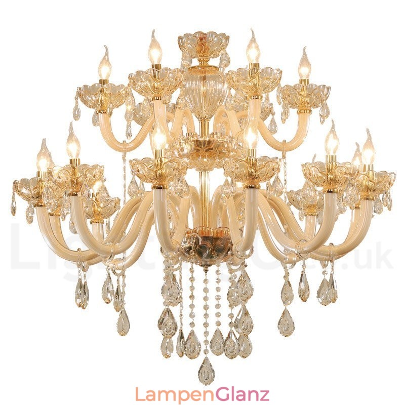 18 (12+6) Lichter Champagner Farbe Eleganter Kristall Kerzenleuchter