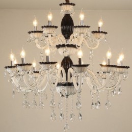 18 (12+6) Lichter Schwarzer Eleganter Kerzenleuchter mit Kristall