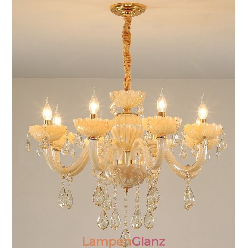 Luxuriöser Kronleuchter mit 8 Kerzen in Champagner-Kristall