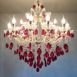 18 (12+6) Lichter luxuriöser roter Kristallkerzen-Goldkronleuchter