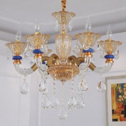 6-flammiger moderner zeitgenössischer Champagner-Kerzenleuchter mit Kristall