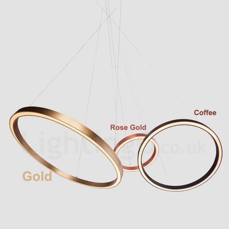 Wi-Fi Smart Dimmbare Gold Rose Gold Moderne zeitgenössische 3 Ringe Licht Aluminiumlegierung Pendelleuchte mit Acryl-Lampenschirm