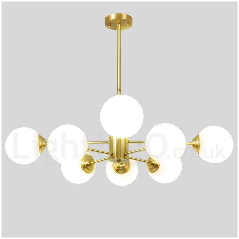 8 Lichter (4 + 4 Lichter) Zweistufiger Kronleuchter aus reinem Messing aus Nordeuropa, moderne Pendelleuchte mit Metallmolekülen