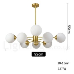 8 Lichter (4 + 4 Lichter) Zweistufiger Kronleuchter aus reinem Messing aus Nordeuropa, moderne Pendelleuchte mit Metallmolekülen