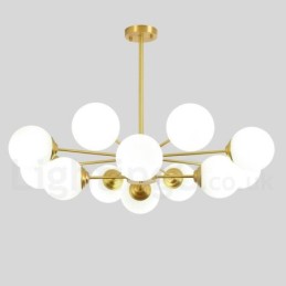 12 Lichter (8 + 4 Lichter) Zweistufiger Kronleuchter aus reinem Messing aus Nordeuropa, moderne Pendelleuchte mit Metallmolekülen