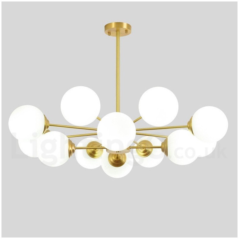12 Lichter (8 + 4 Lichter) Zweistufiger Kronleuchter aus reinem Messing aus Nordeuropa, moderne Pendelleuchte mit Metallmolekülen