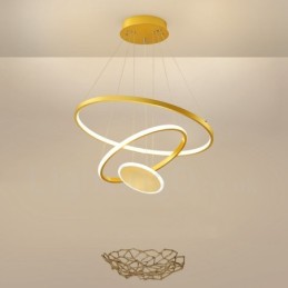 Three Circles Pendelleuchte mit drei Ringen, modernes Design, goldfarben, mit Fernbedienung