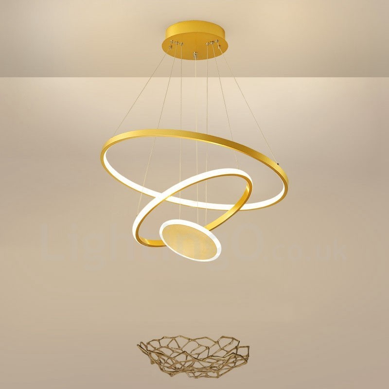 Three Circles Pendelleuchte mit drei Ringen, modernes Design, goldfarben, mit Fernbedienung