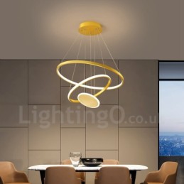 Three Circles Pendelleuchte mit drei Ringen, modernes Design, goldfarben, mit Fernbedienung