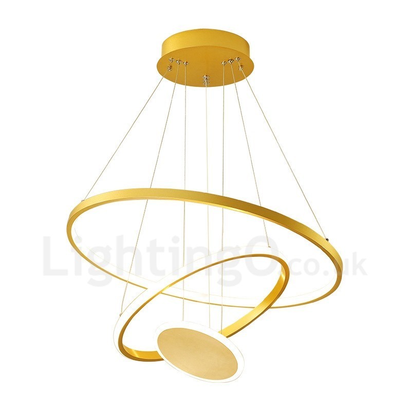 Three Circles Pendelleuchte mit drei Ringen, modernes Design, goldfarben, mit Fernbedienung