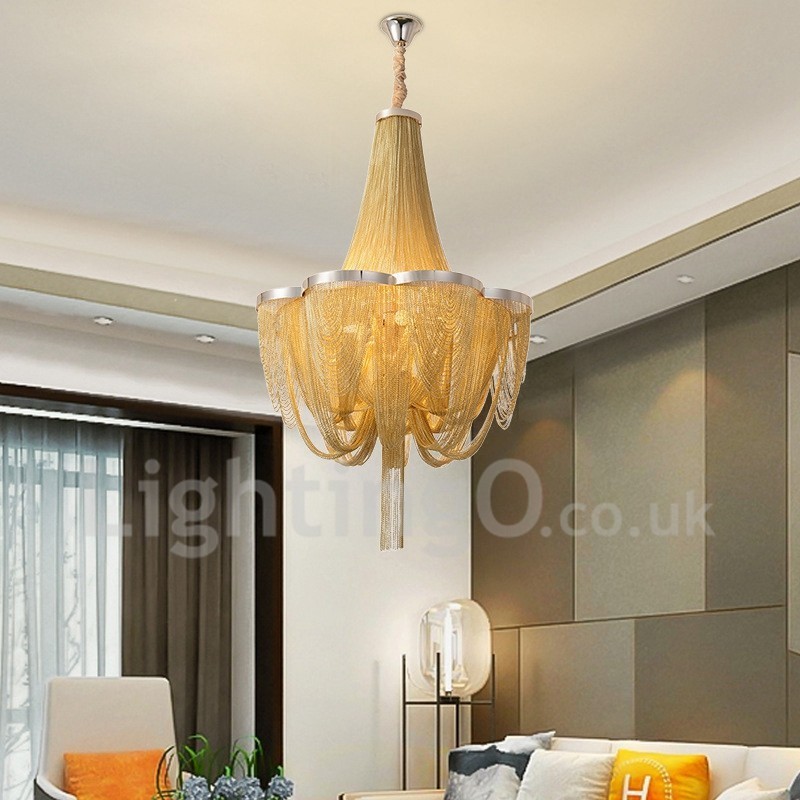 Quasten Kronleuchter Designer Pendelleuchte Silber Gold Farbe