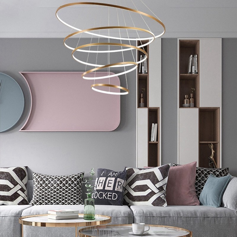 Große 4 Ringe 5 Ringe Schwarz Weiß Gold Pendelleuchte Modernes Design