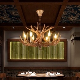 6-flammiger rustikaler künstlerischer Retro-Kronleuchter im Geweih-Stil