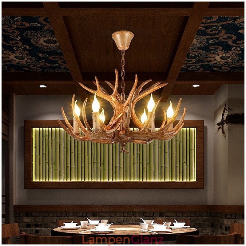6-flammiger rustikaler künstlerischer Retro-Kronleuchter im Geweih-Stil