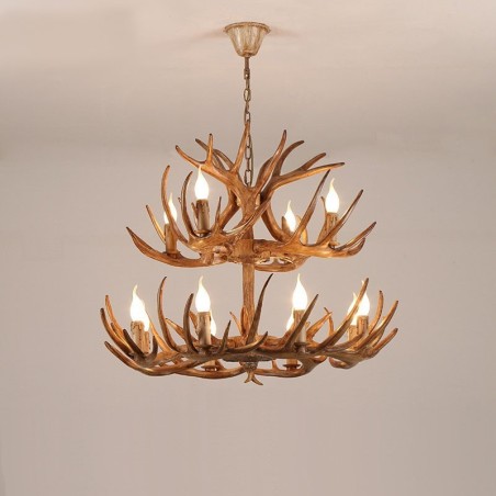 12 (8 + 4) Licht 2 Ebenen Rustikaler künstlerischer Retro-Kronleuchter mit Geweih 12 (8 + 4) Licht 2 Ebenen Rustikaler künstlerischer Retro-Kronleuchter mit Geweih