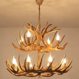 12 (8 + 4) Licht 2 Ebenen Rustikaler künstlerischer Retro-Kronleuchter mit Geweih
